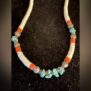 VINTAGE SANTO DOMINGO TURQUOISE, CORAL, &
HEISHI NECKLACE